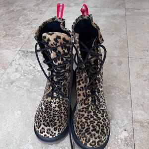 EUC Arizona Leopard Print Velvet Combat Boots